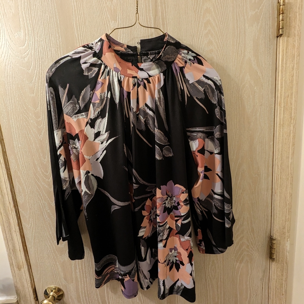 Black mock neck floral top